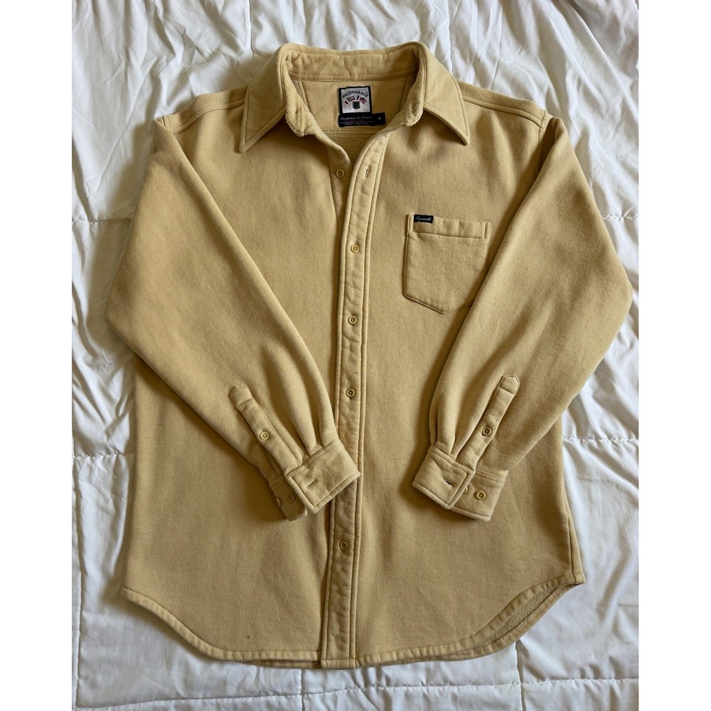 Vintage 1999 Faconnable Mens M Heavyweight Fleece Overshirt Cream Button Up